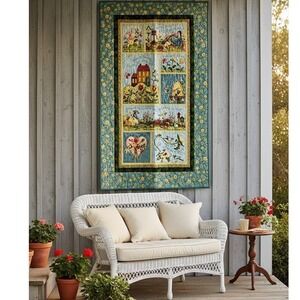 Cottagecore Garden Story Quilt Wall Hanging Embroidered Floral 30x50